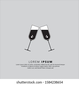 Glass cups cheers icons. Wine icon in trendy flat style isolated on grey background