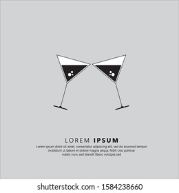 Glass cups cheers icons. Wine icon in trendy flat style isolated on grey background