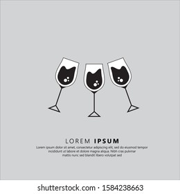 Glass cups cheers icons. Wine icon in trendy flat style isolated on grey background