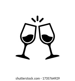 Glass cups cheers icons. Wine on isolated white background. EPS 10 vector.