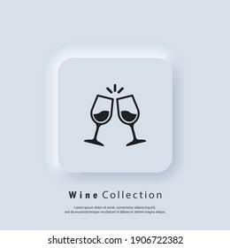 Glass Cups Cheers Icons. Wine Icon. Vector. Neumorphic UI UX White User Interface Web Button. Neumorphism