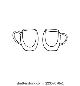 Glas Cups lineares Doodle, handgezeichnete Skizze einzeln auf weißem Hintergrund. Kollektion von Küchenwerkzeugen
