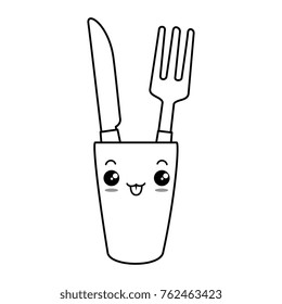 glass with cutlery kawaii character