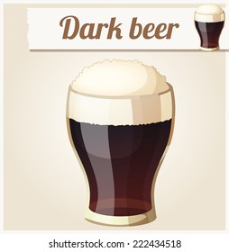 Glass of dark beer. Detailed Vector Icon. Series of food and drink and ingredients for cooking.