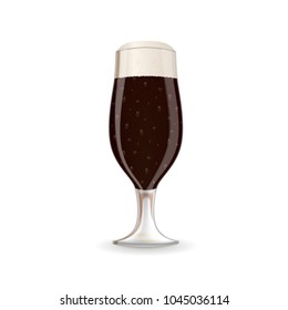 A glass of dark beer with foam. Vector image isolated on the white background.