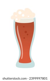 Glass of dark beer with foam vector illustration. Cartoon cold summer men brown drink isolated on white background. Celebration with toasts and cheers. Party, football time. Friends in pub, bar.