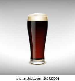 Glass of dark beer with foam. Vector Image.