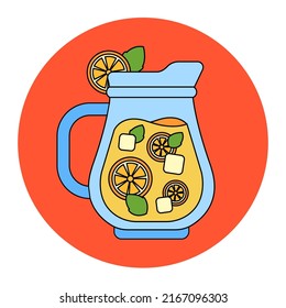 glass decanter with cold lemonade. flat vector illustration.