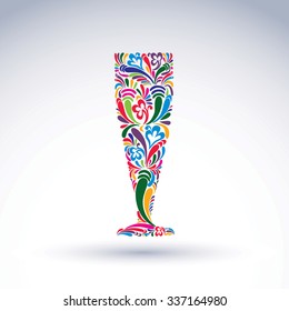Glas mit abstraktem Blumenmuster einzeln auf weißem Hintergrund. Blumengeschirr, Vektorgrafik