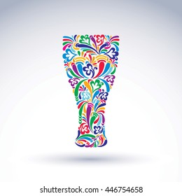 Glass decorated with abstract floral pattern and isolated on white background. Flowery art glassware vector illustration, holiday theme advertising.