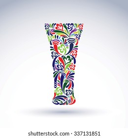 Glass decorated with abstract vector floral pattern and isolated on white background. Flowery art glassware illustration, holiday theme advertising.

