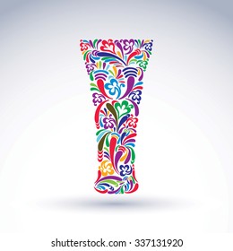 Glass decorated with abstract vector floral pattern and isolated on white background. Flowery art glassware illustration, holiday theme advertising.