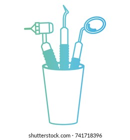 glass with dental cleaning tools and dental mirror in degraded green to blue color contour vector illustration