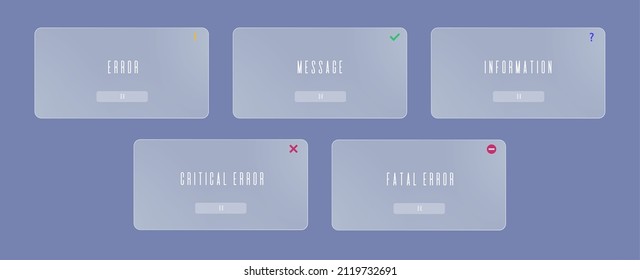 Glass dialog box. System infrmation and error mesage pop-up of frosted glass.