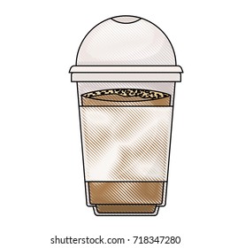 glass disposable for hot drinks colored crayon silhouette vector illustration