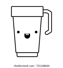 glass disposable for hot drinks with handle monochrome kawaii silhouette vector illustration