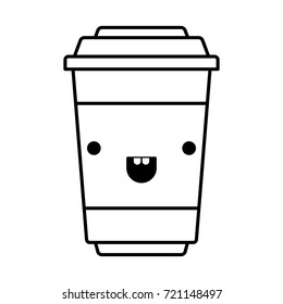 glass disposable for hot drinks with lid monochrome kawaii silhouette vector illustration