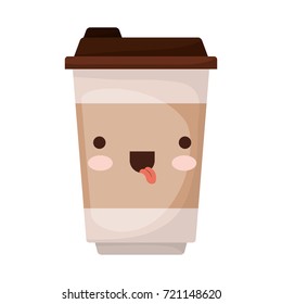 glass disposable for hot drinks with lid colorful kawaii silhouette vector illustration