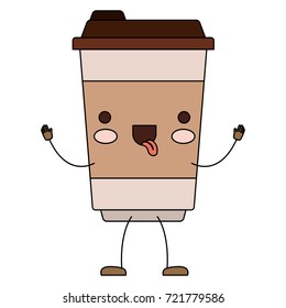 glass disposable for hot drinks with lid cartoon colorful silhouette vector illustration
