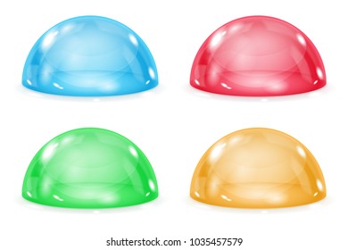 Glass dome. Colored shiny transparent semi spheres. Vector 3d illustration isolated on white background