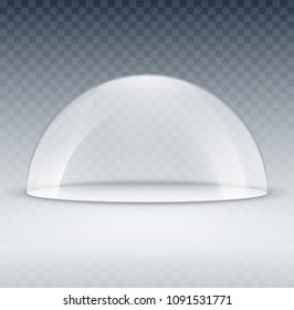 Glass dome container mock-up. Plastic dome model cover for exhibition isolated. Blank vector transparent dome.