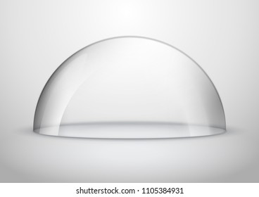 Glass dome container mock-up. Plastic dome model cover for exhibition isolated. Blank vector transparent dome.