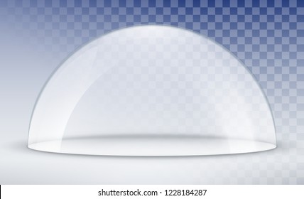 Glass dome container mock-up. Plastic dome model cover for exhibition isolated. Blank vector transparent dome.