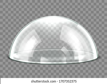 Glass dome isolated on transparent background. Realistic 3d detailed spherical glass dome cover. Vector illustration