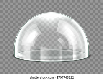 Glass dome isolated on transparent background. Realistic 3d detailed spherical glass dome cover. Vector illustration