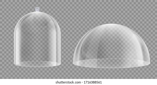 Glass dome isolated on a transparent background. Set of blank templates. Vector illustration.