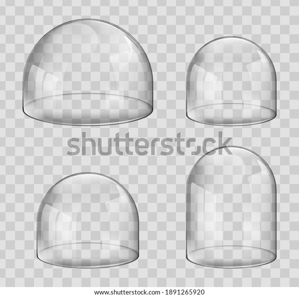Glass dome isolated on transparent\
background. Bulged plastic or other glossy material cover. Galley\
or museum exhibition display protection\
container.