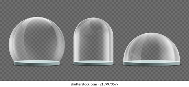 Glass dome. Mockup isolated on a transparent background. Set of blank templates. Vector illustration.