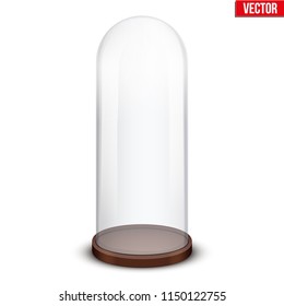 Glass dome. Platform for showing your product or idea. Long shape. Vector Illustration isolated on white background.