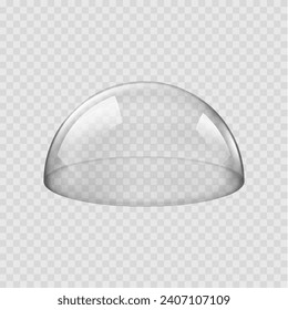 Domo de vidrio, esfera redonda transparente, semiesfera aislada brillante. Tapa protectora transparente 3d realista para encajar objetos o crear pantalla, preservándolos al mismo tiempo que permite la visibilidad
