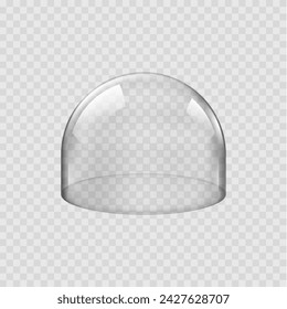 Glass dome, round transparent sphere cover, clear plastic hemisphere shield and bell jar isolated background. Vector 3d display case, protective laboratory tool or kitchen glassware realistic mockup