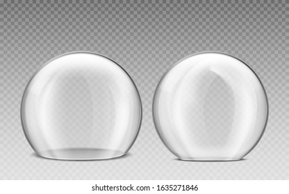 Glass Dome, Transparent Plastic Sphere. Vector Realistic Mockup Of Empty Protection Cover, Clear Acrylic Bell Jar. Exhibition Display Case Isolated On Transparent Background