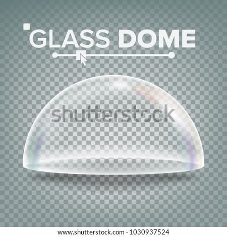 Glass Dome Vector. Exhibition Design Element. Half-Sphere Lid. Empty Glass Crystal Dome. Realistic 3D Isolated On Transparent Background Illustration