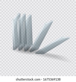 Glass domino falling on the ground isolated on transparent background. Vector transparent object Eps 10