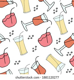 a glass of doodle juice seamless pattern. hand drawn of a glass of doodle juice isolated on a white background. Vector illustration sticker, icon, design element