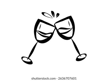 Glass of in doodle style. Retro whimsical symbols for bar menu and wedding invitation. Trendy and cute art for social media. La dolce vita vector illustration