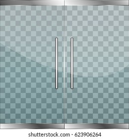 Glass door with chrome silver handles set