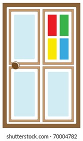 Glass door with colored inserts for use as a company symbol