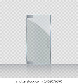 Glass door isolated on transparent background. Mockup entrance door for store, shop or fashion boutique. Vector clear acrilic frame.