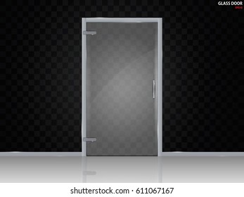 Glass door isolated on transparent background. Mock up entrance door for shop or office. Vector illustration