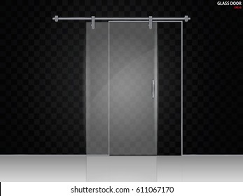 Glass door isolated on transparent background. Mock up entrance door for shop or office. Vector illustration