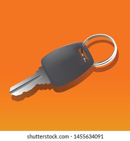 glass door key with silver shaft and black handle with hole of a key ring. Isolated on a white background with clipping path