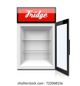 Glass Door Mini Refrigerator, Fridge Vector Illustration