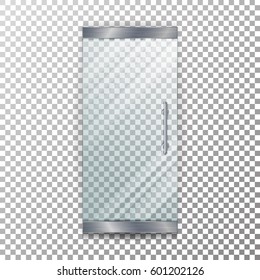 Glass Door Transparent Vector. Architectural interior symbol With Soft Shadow In Front Isolated On Checkered Background