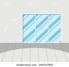 Glass doors. Glass windows. Wall. Set for drawing.
