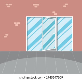 Glass doors. Glass windows. Wall. Set for drawing.